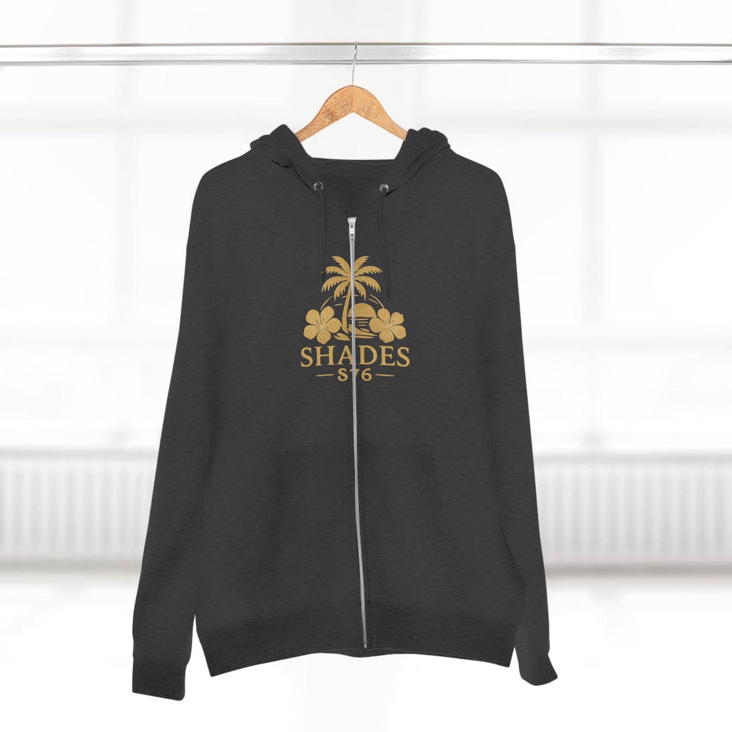 Shades 876 Tropical Zip Hoodie — Gold Palm Tree Beach Design