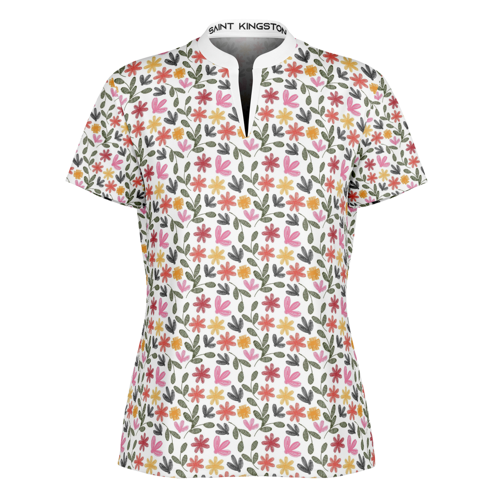 Floral Stand Up Collar Polo Shirt - AOP