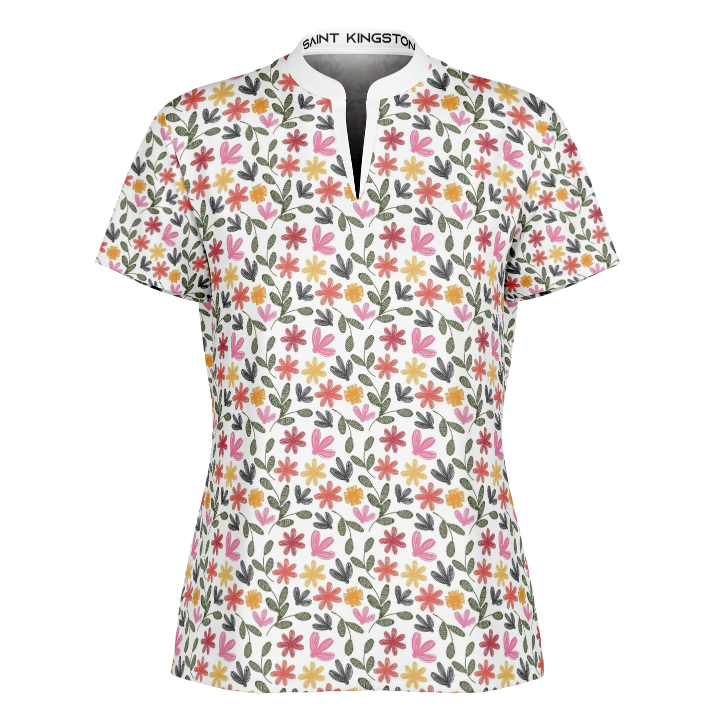 Floral Stand Up Collar Polo Shirt - AOP