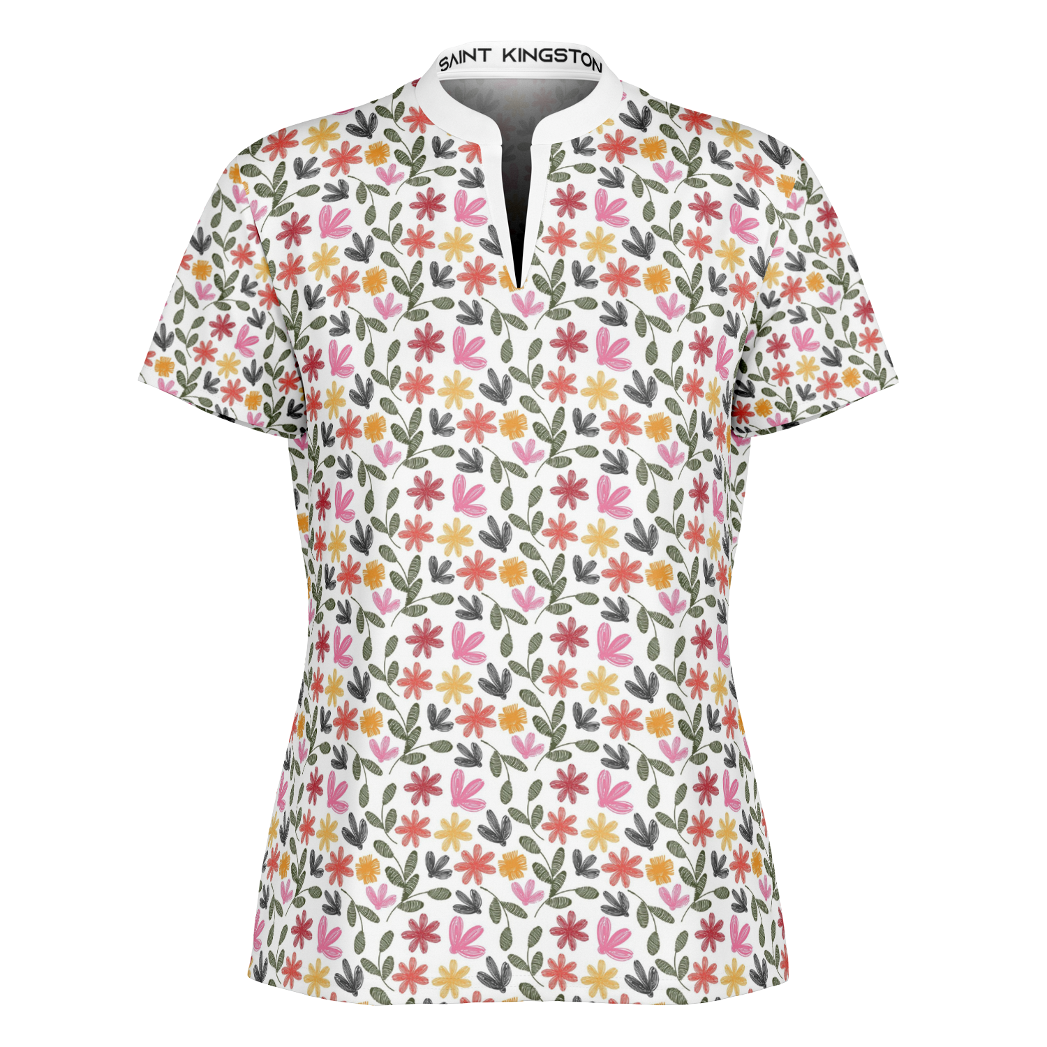 Floral Stand Up Collar Polo Shirt - AOP