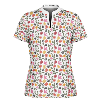 Floral Stand Up Collar Polo Shirt - AOP