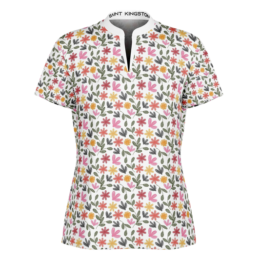 Floral Stand Up Collar Polo Shirt - AOP