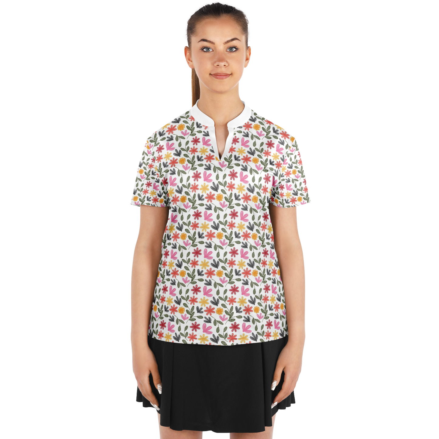 Floral Stand Up Collar Polo Shirt - AOP