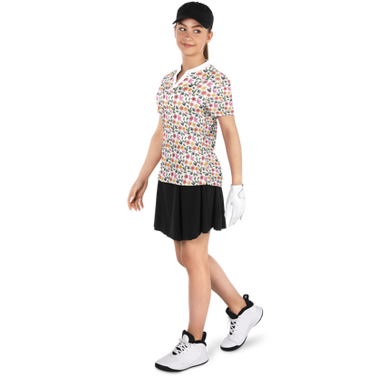 Floral Stand Up Collar Polo Shirt - AOP