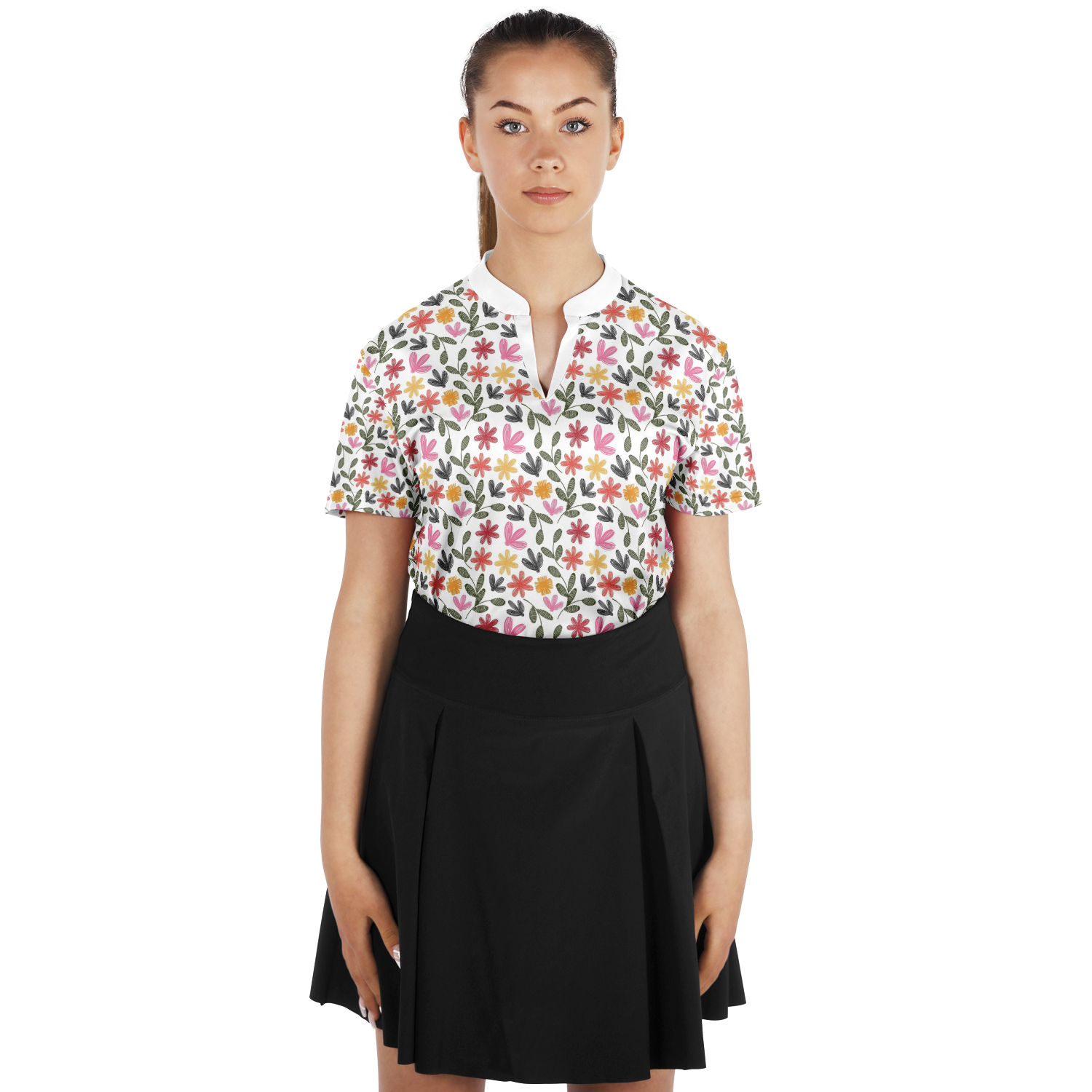 Floral Stand Up Collar Polo Shirt - AOP