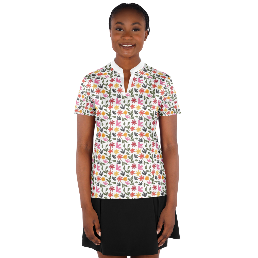 Floral Stand Up Collar Polo Shirt - AOP
