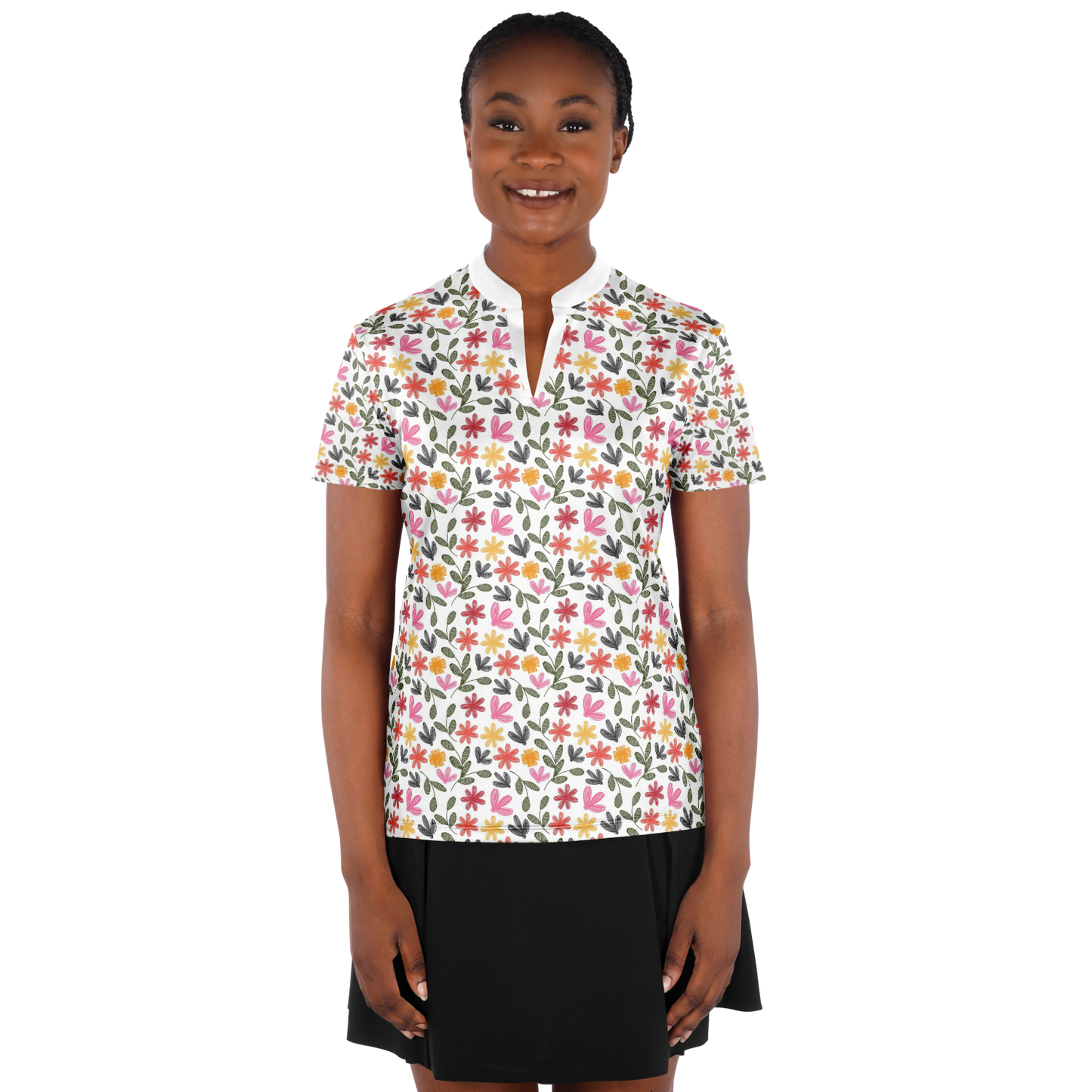 Floral Stand Up Collar Polo Shirt - AOP