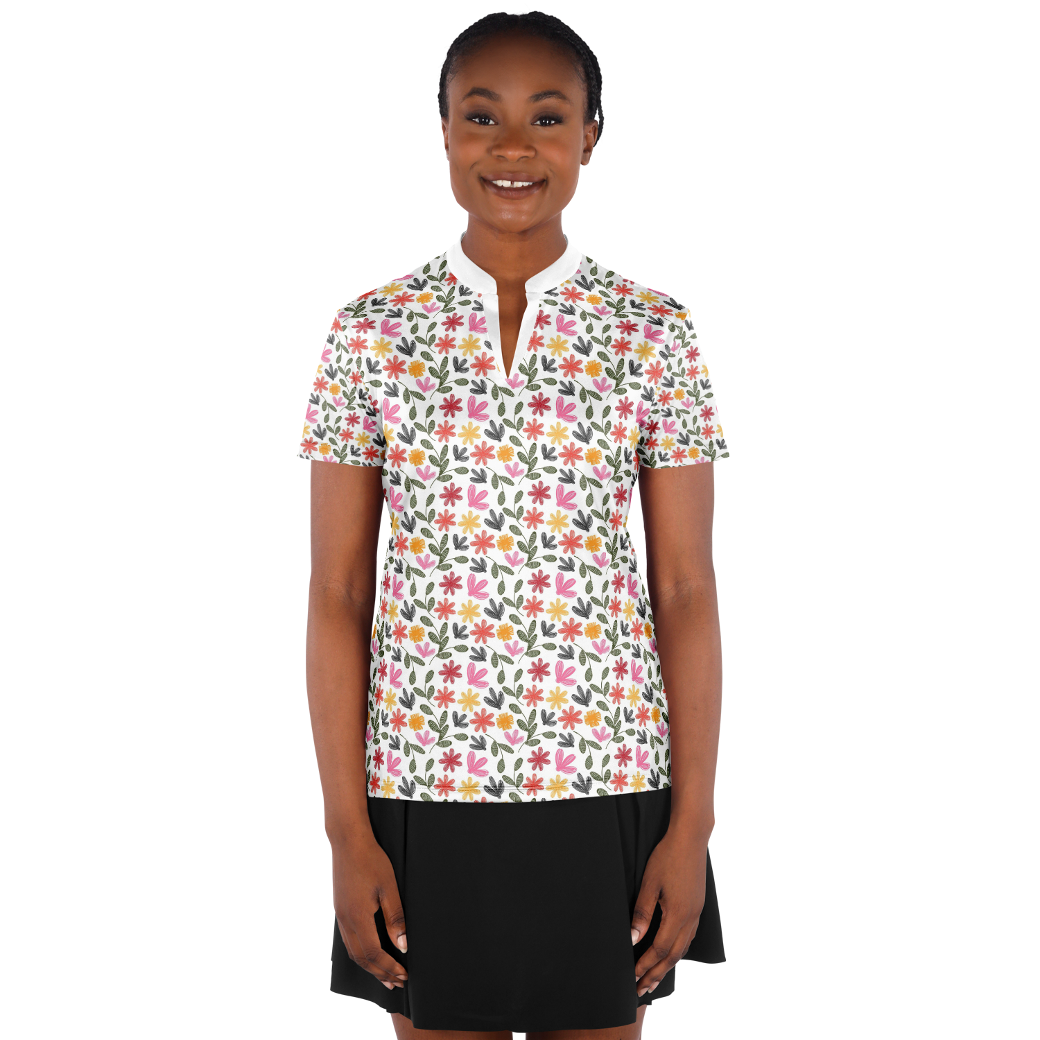 Floral Stand Up Collar Polo Shirt - AOP