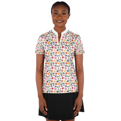 Floral Stand Up Collar Polo Shirt - AOP