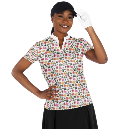 Floral Stand Up Collar Polo Shirt - AOP