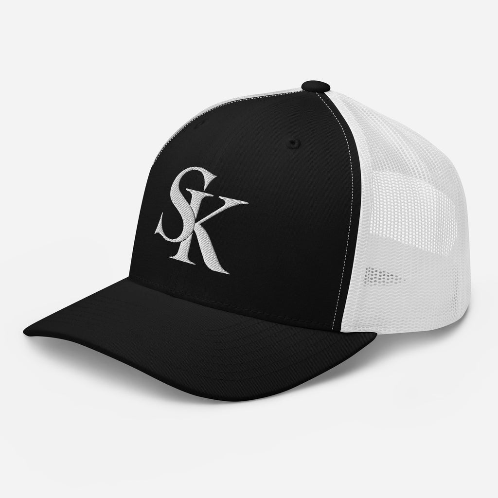 Saint Kingston black and white trucker cap – left front angle