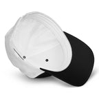 Black and white adjustable trucker cap – fabric and construction details